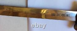Asian Samurai Sword Steel Blade Inscription Dragon Wood Brass Handle Scabbard
