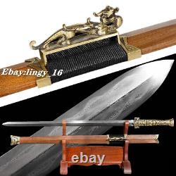 Battle Ready Double Edge Sword Chinese Folded Steel Sharp Han Jian Brass Handle