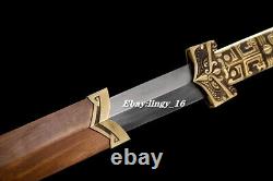 Battle Ready Double Edge Sword Chinese Folded Steel Sharp Han Jian Brass Handle
