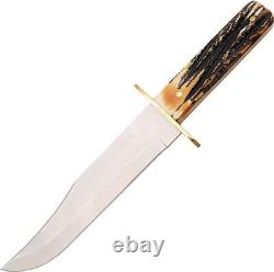 Bear & Son Fixed Knife 9 Stainless Bowie Blade Stag Bone Handles withBrass Guard