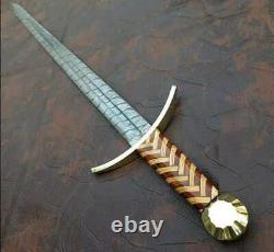 Beautiful Custom Hand Forge Damascus Steel With Rose Wood Handle Hunting Sword