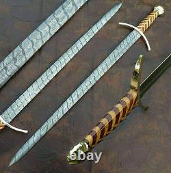 Beautiful Custom Handmade Damascus Steel Sword Handle Rose&olive Wood, Brass