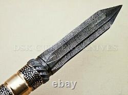 Beautiful Customhand Made Damascus Steel Hunting Kris Dagger Handle Brass