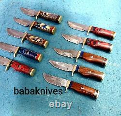 Best Handmade Damascus 6 bone Handle Knives Lot of 10 with sheaths