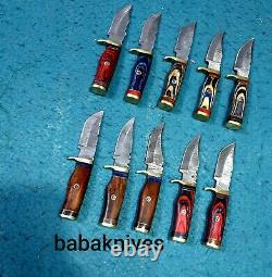 Best Handmade Damascus 6 bone Handle Knives Lot of 10 with sheaths