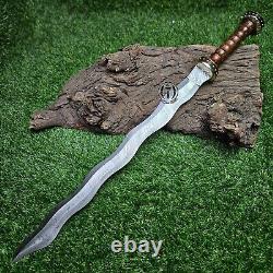 Bk Custom Handforged Damascus Steel Hunting Viking Sword With Leather Sheath-693