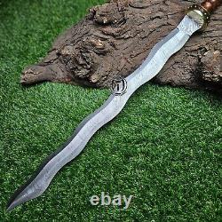 Bk Custom Handforged Damascus Steel Hunting Viking Sword With Leather Sheath-693
