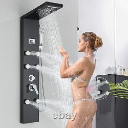 Black Shower Panel Tower Massage System Rain&Waterfall Jet Tap Stainless Steel