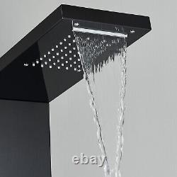 Black Shower Panel Tower Massage System Rain&Waterfall Jet Tap Stainless Steel