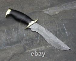 Bowie Knife Custom Handmade Damascus Steel Hunting Black Micarta Handle