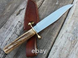 Bowie Knife D2 Steel Full Tang Brass Hilt Stag Handle Hunting Survival Knives