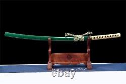 Brass Buddhism Tsuba 1095Steel Clay Tempered Blade Japanese Samurai Sword Katana