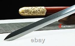 Brass Damuscus Folded Steel Redwood Chinese Double Edged Sharp Sword Qing Jian