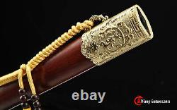 Brass Damuscus Folded Steel Redwood Chinese Double Edged Sharp Sword Qing Jian