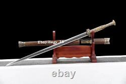 Brass Handle Chinese Han Dynasty General Jian Sword Clay Tempered Damascus Steel