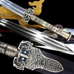 Brass Handle Chinese Saber Sword Han Tang Battle Dao Jian Sharp Damascus Steel