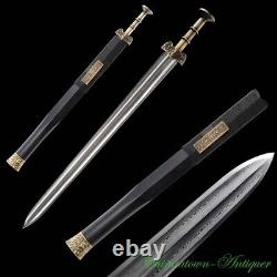 Brass Handle Pattern Steel Double Large Groove Wide Blade Han Sword Sharp #4199