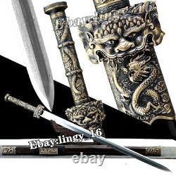 Brass Handle WuShu Dragon Sword Chinese Damascus Steel Sharp Han Tang Saber Jian