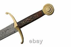 Brass Inlay Damascus Steel Blade Wooden Handle 31 inch Sword
