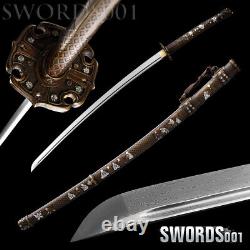 Brass Japanese shogunate warrior Sword Samurai Katana damascus folded steel