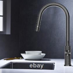 Brass Kitchen Sink Faucet Single Handle Graphite Pull Out Stainless Steel