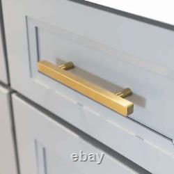 Brushed Gold Modern Square Cabinet Handles Pulls Knobs Kitchen Bathroom Hardware