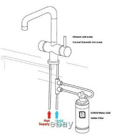 Brushed Steel & Copper Kitchen Tap Inc. Water Filter Kit. Swan Neck 2 Handles