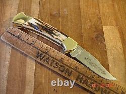 Buck Knife 112 Ranger Gold Rattler Mp 420hc Blade Stag Handles 82/300 Brass USA