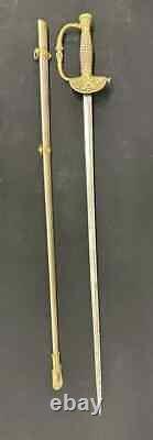 CIVIL WAR era sword with brass handle and scabbard, WILLIAM OVERSON