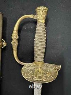 CIVIL WAR era sword with brass handle and scabbard, WILLIAM OVERSON
