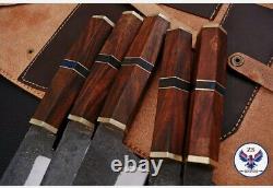 CUSTOM 1095 HIGH CARBON STEEL CHEF KITCHEN KNIFE SET With WOOD BRASS HANDLE ZS 26