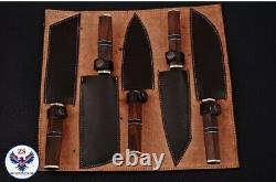 CUSTOM 1095 HIGH CARBON STEEL CHEF KITCHEN KNIFE SET With WOOD BRASS HANDLE ZS 26