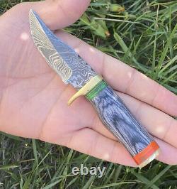 CUSTOM HAND FORGED DAMASCUS Steel Hunting Knife Withwood & Brass Guard Handle