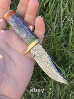 CUSTOM HAND FORGED DAMASCUS Steel Hunting Knife Withwood & Brass Guard Handle