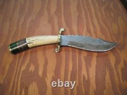 CUSTOM HANDMADE 10 DAMASCUS HUNTING KNIFE Stag Deer Antler/Micarta/Brass Handle
