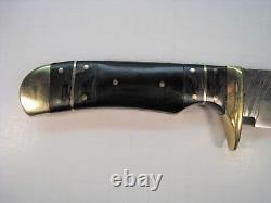 CUSTOM HANDMADE 11.8 DAMASCUS HUNTING KNIFE FULL TANG Buffalo Horn/Brass Handle