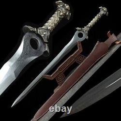 Carved Copper Handle Battle Ready Jian Sword Sharp Damascus Steel Blade Katana