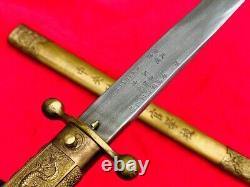 Chinese Army Officer Sword Dagger Tanto Signed Blade Brass Handle Sheath Dra