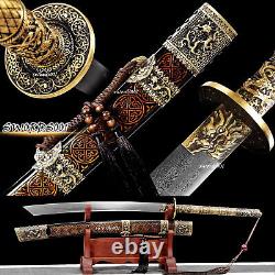 Chinese Kangxi Sabre Emperor Broadsword Folded Steel Long Handle Brass Fittings