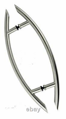 Curved Entry Front Door Long Pull Handle Stainless Steel Glass Modern