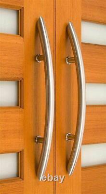 Curved Entry Front Door Long Pull Handle Stainless Steel Glass Modern