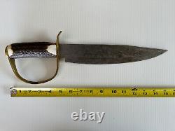 Custom Bowie Knife withDamascus Blade withStag Handle & Brass Cutlass Style Guard