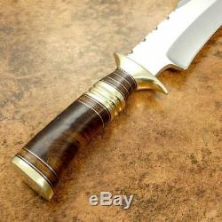 Custom D2 Tool Steel Bowie Hunting Knife Brass Guard Walnut Burl Wood Handle
