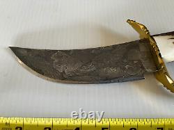 Custom Damascus Trailing Point Hunter withStag Handle & Brass Cutlass Style Guard