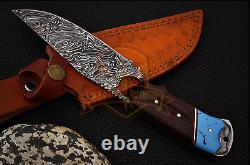 Custom Full Tang Damascus Steel Hunting Knife Rosewood & Ocean Resin Handle
