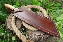 Custom HAND FORGED D2 STEEL Hunting KNIFE Brass Guard & Antler Handle sheath