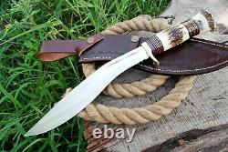 Custom HAND FORGED D2 STEEL Hunting KNIFE With Brass Guard & Antler Handle +sheath