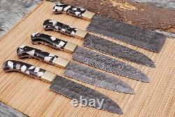 Custom HAND FORGED DAMASCUS STEEL CHEF KNIFE KITCHEN SET WithResin & Brass HANDLE