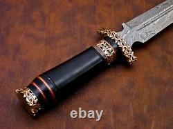 Custom Hand Forged Damascus Steel Hunting Dagger Knife With Horn & Brass Handle
