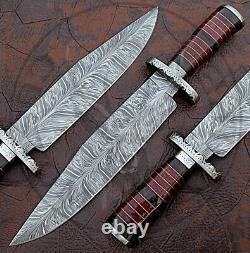 Custom Hand Made Damascus Steel Bowie Knife /real Micarta Handle